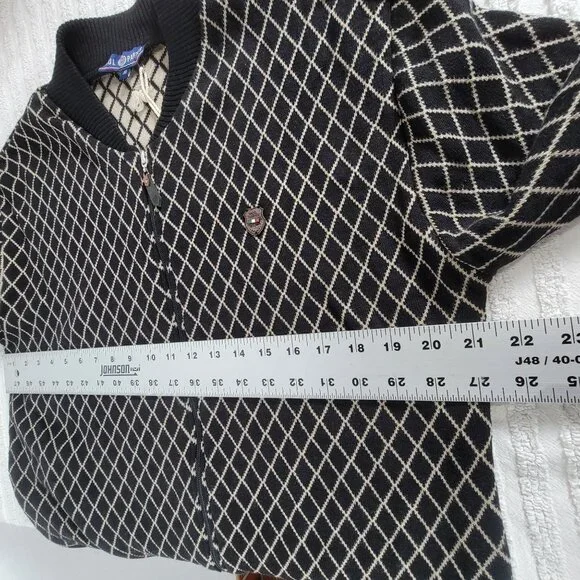 Paul Parker Mens XL Diamond Pattern Cardigan Sweater Black/Beige Full-Zip New